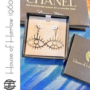 HOUSE OF HARLOW 1960 Evil Eye Gold Earrings - NIB